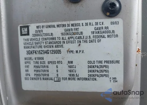 2004 GMC Yukon Xl K1500 из США, поврежденный, VIN 3GKFK16Z94G129005